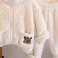 Boys Off White Fleece Zip-up Jacket With Jogger Co-ord Sets Sets