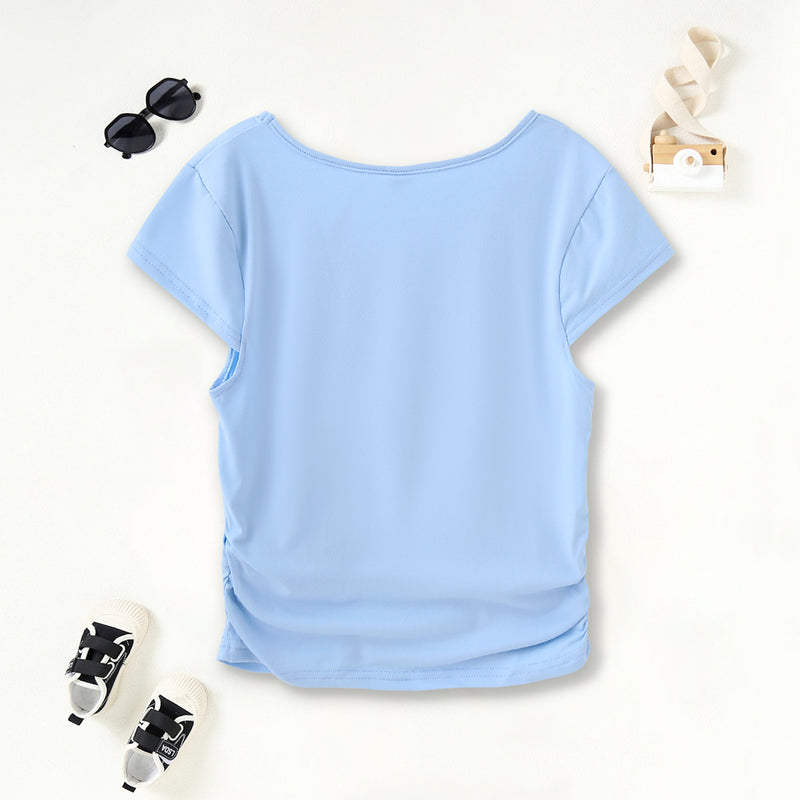 Girls Light Blue Unicorn Printed Short Sleeves Scoop Neck T-Shirt Tshirts