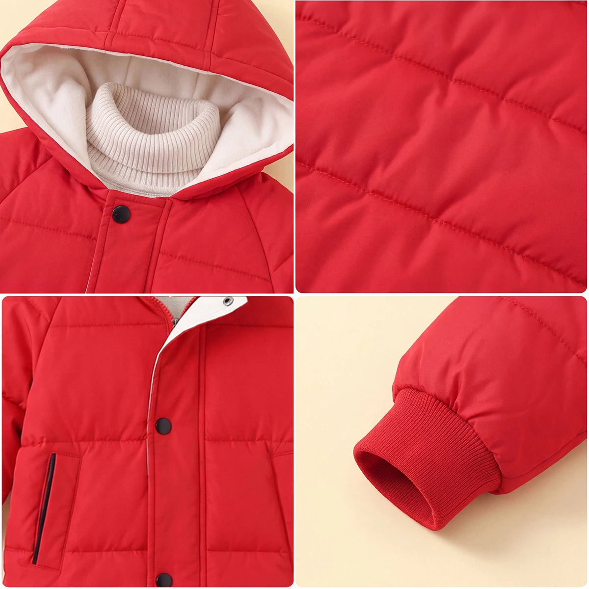 Girls Red Solid Puffer Hooded Long Jacket Coats & Jackets