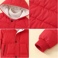 Girls Red Solid Puffer Hooded Long Jacket Coats & Jackets