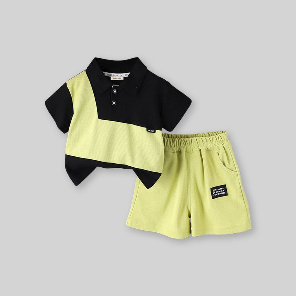 Boys Colorblock Polo T-shirt with Shorts Set
