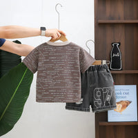 Boys Brown Typographic Print T-Shirt With Denim Shorts Set Sets