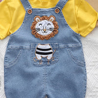 Boys Yellow Lion Applique Short Sleeve T-Shirt With Denim Dungaree Sets 2 pc. Sets