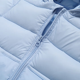 Boys Light Blue Solid Front Zipper Hooded Puffer Jacket Coats & Jackets