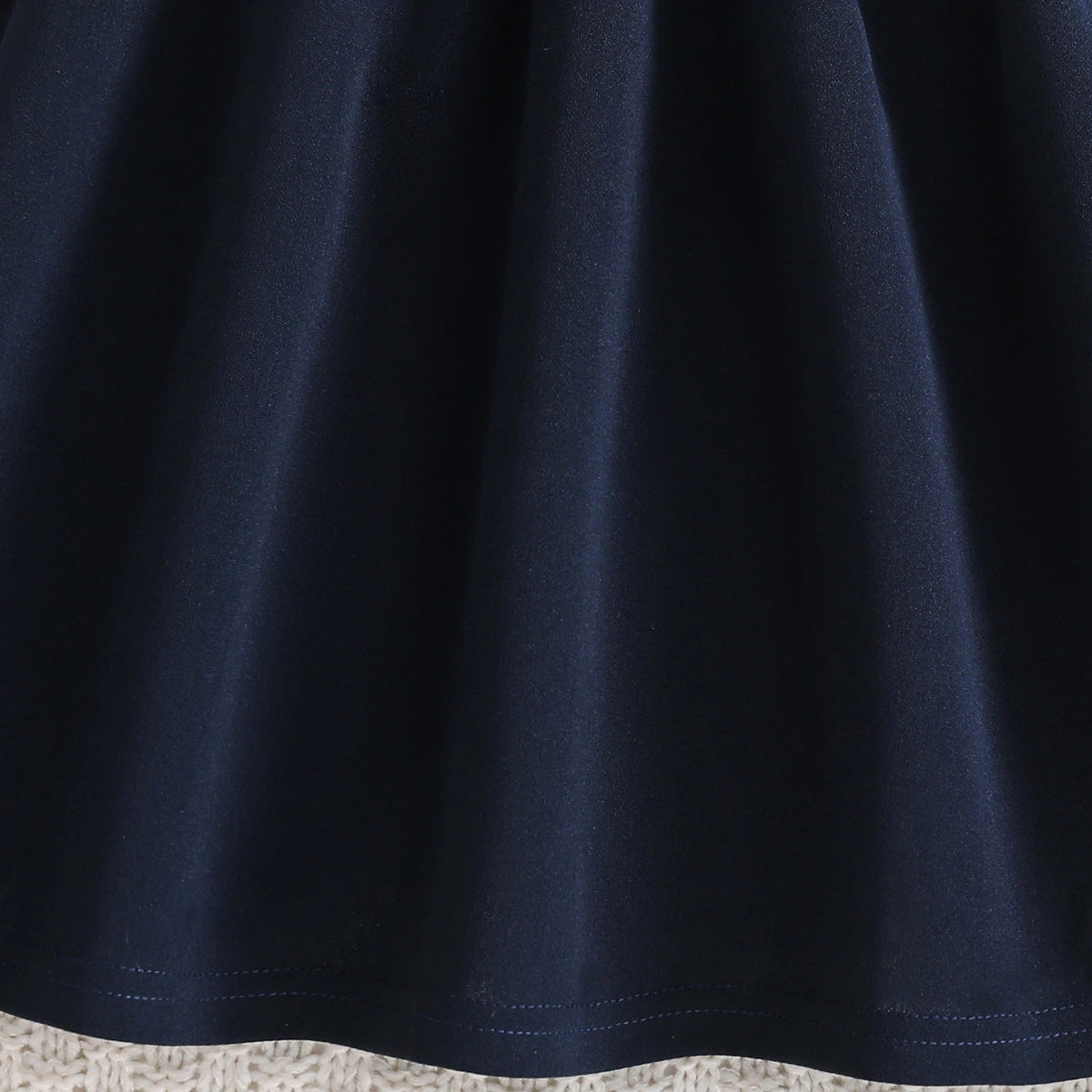 Girls Navy Blue Bow Applique Flutter Sleeve Fit & Flare Dress Casual Dresses