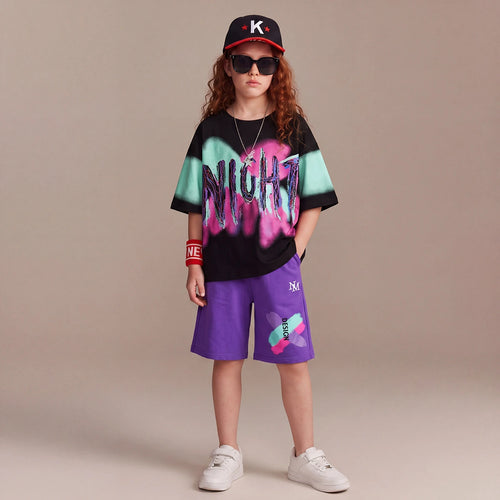 Boys Black Typographic Print Short Sleeve T-Shirt With Shorts Sets 2 pc. Sets Black 3-4 Y