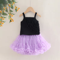 Girls Ruffle Sleeveless Top With Purple Tiered Tulle Skirts Set Sets Purple 3-4 Y