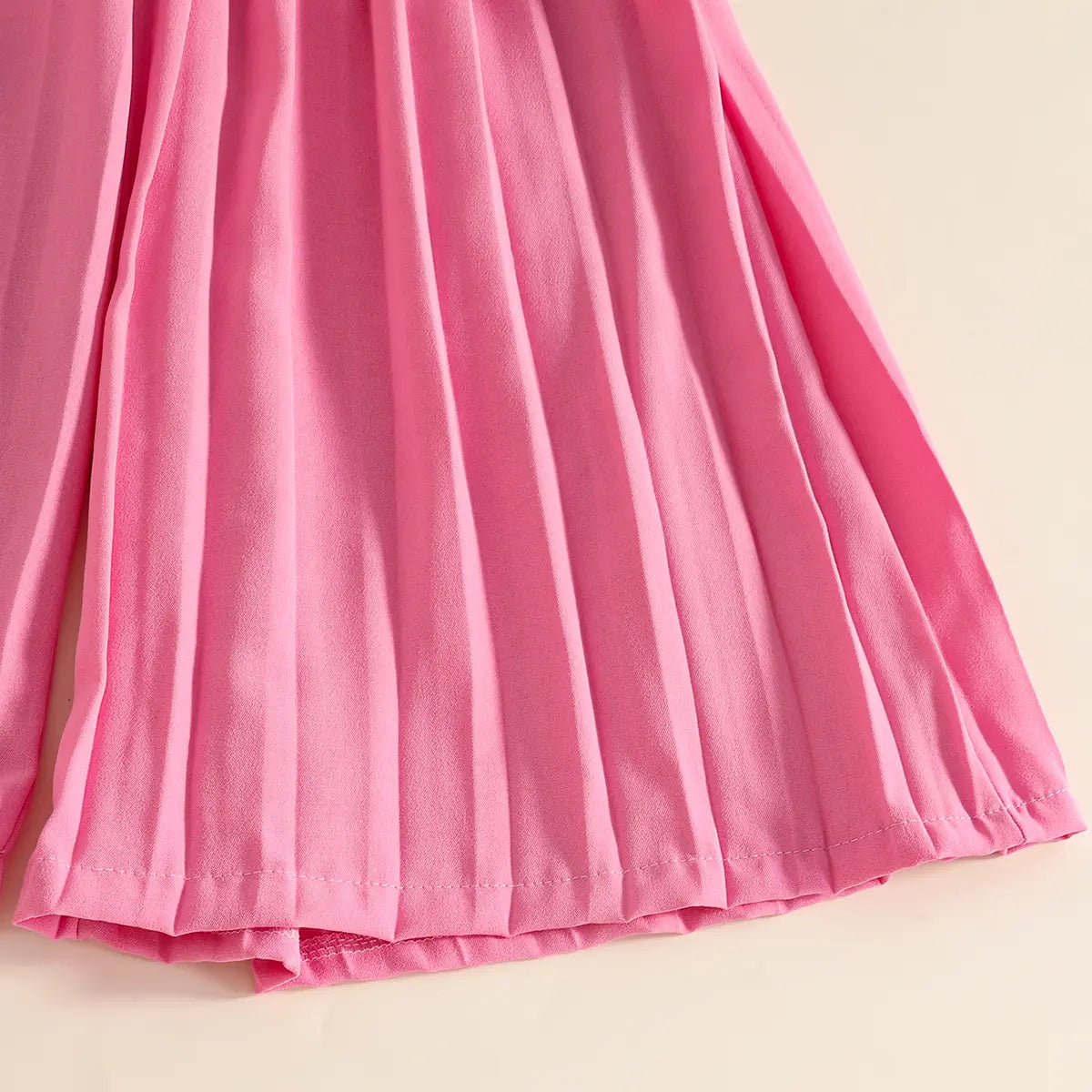 Girls Pink Sleeveless Vest With Pleated Flared Pants Set Sets