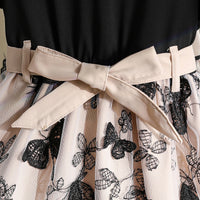 Girls Black Butterfly Printed Flutter Sleeve Fit & Flare Dress Casual Dresses