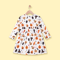 Girls White Halloween Pumpkin Print Fit & Flare Dress Casual Dresses