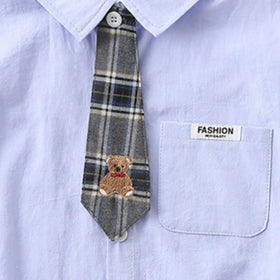 Boys Light Blue Short Sleeves Shirt With Attached Necktie Shirts
