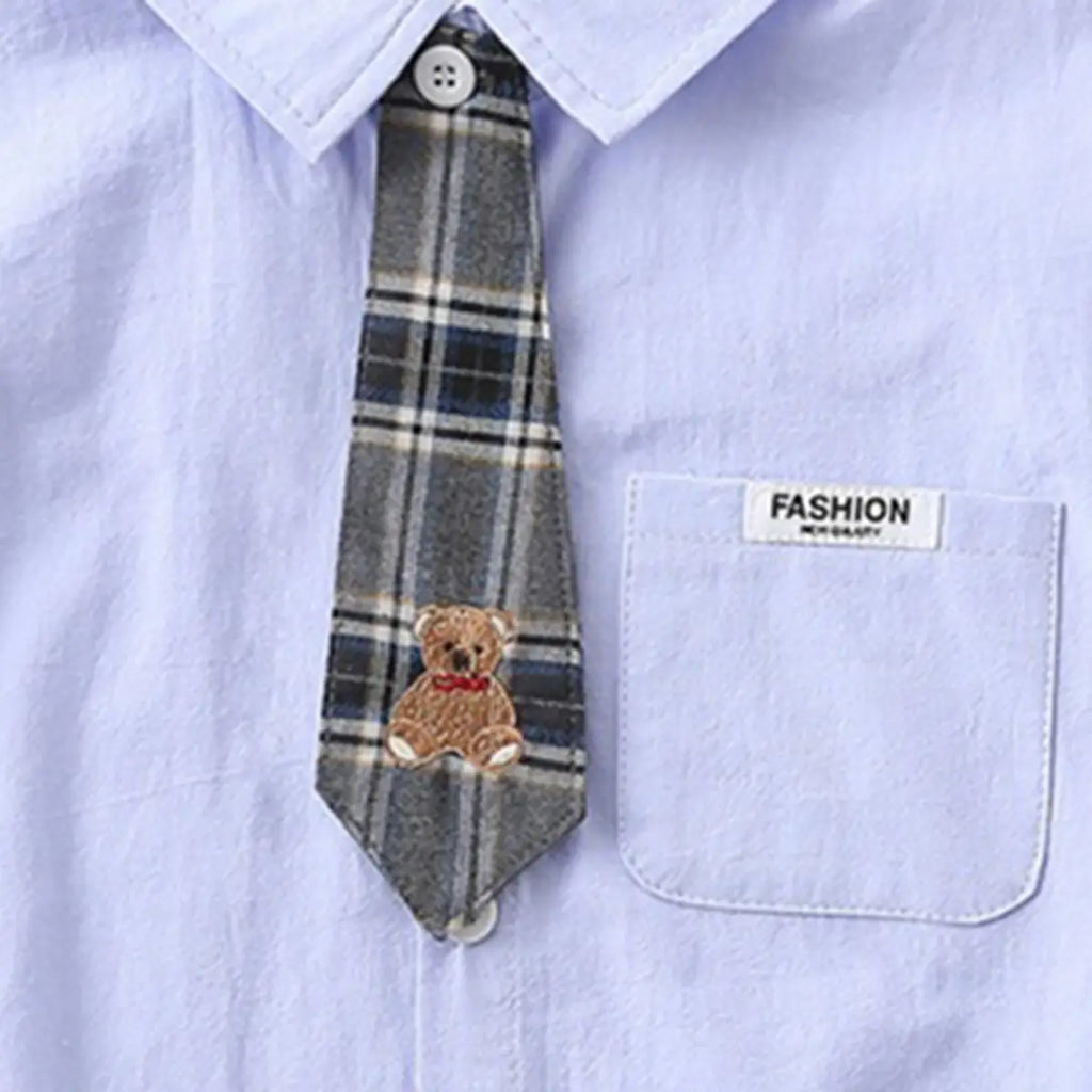 Boys Light Blue Short Sleeves Shirt With Attached Necktie Shirts