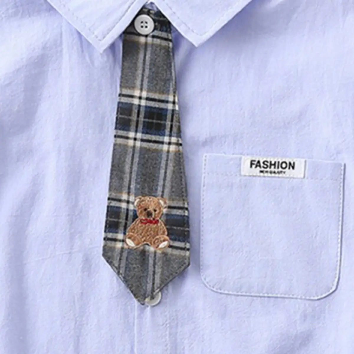 Boys Light Blue Short Sleeves Shirt With Attached Necktie Shirts