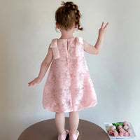 Girls Pink Floral Sleeveless A-line Dress Casual Dresses