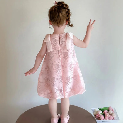 Girls Pink Floral Sleeveless A-line Dress Casual Dresses