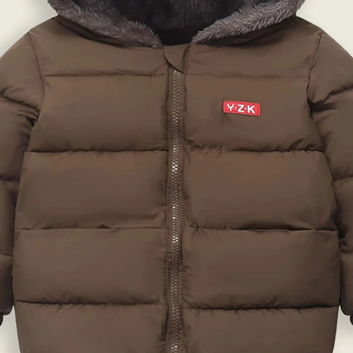 Boys Brown Zip-up Puffer Jacket With Bear Ear On Hood Coats & Jackets