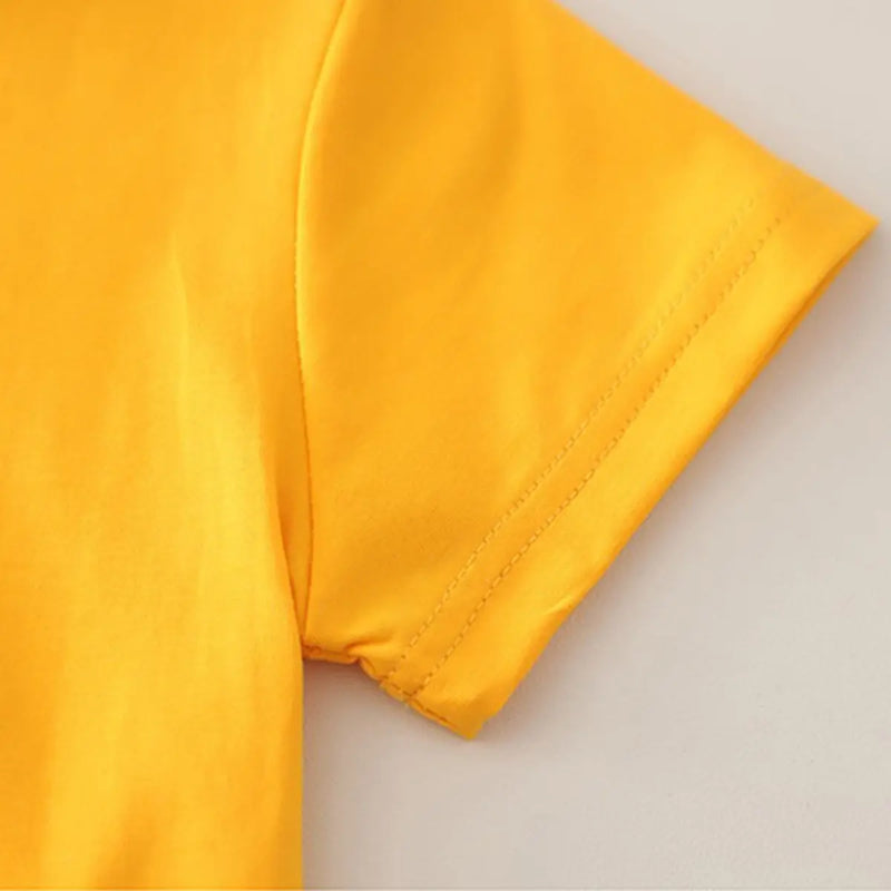 Boys Yellow Dog Bus Print T-Shirt With Denim Shorts Sets Sets