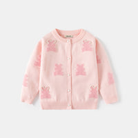 Girls Light Pink Self-Design Winter Cardigan Sweaters & Cardigans