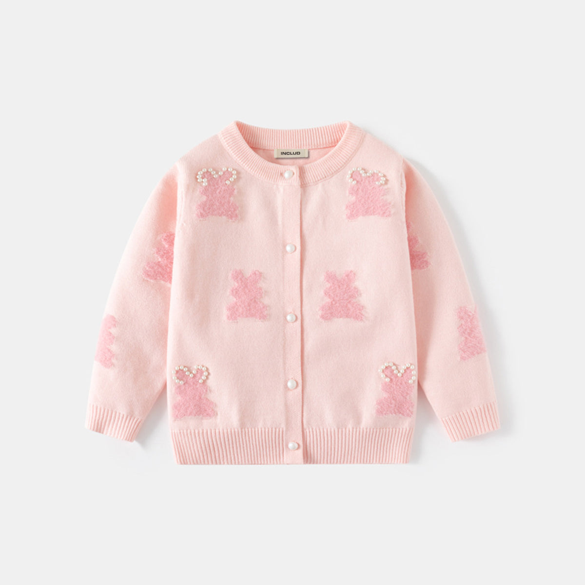 Girls Light Pink Self-Design Winter Cardigan Sweaters & Cardigans