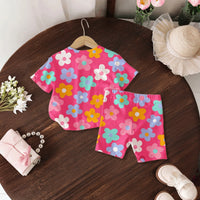 Girls Pink Floral Print Short Sleeve T-Shirt With Shorts Sets 2 pc. Sets