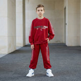Boys Red Typographic Printed Sweatshirt With Joggers Winter Co-ord Sets