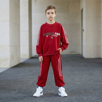 Boys Red Typographic Printed Sweatshirt With Joggers Winter Co-ord Sets 2 pc. Sets Red 5-6 Y