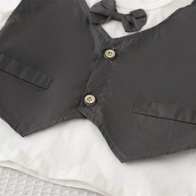 Boys Dark Grey Short Sleeves T-Shirt Attached Waistcoat With Shorts Set 2 pc. Sets