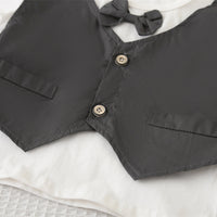 Boys Dark Grey Short Sleeves T-Shirt Attached Waistcoat With Shorts Set 2 pc. Sets
