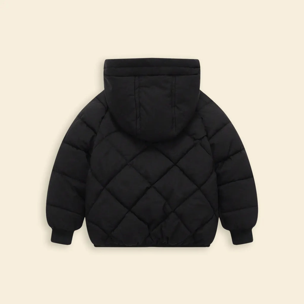 Boys Black Hooded Zip-up Puffer Jacket With Long Sleeves Coats & Jackets