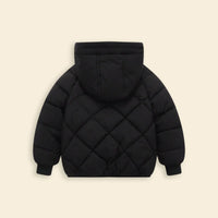 Boys Black Hooded Zip-up Puffer Jacket With Long Sleeves Coats & Jackets