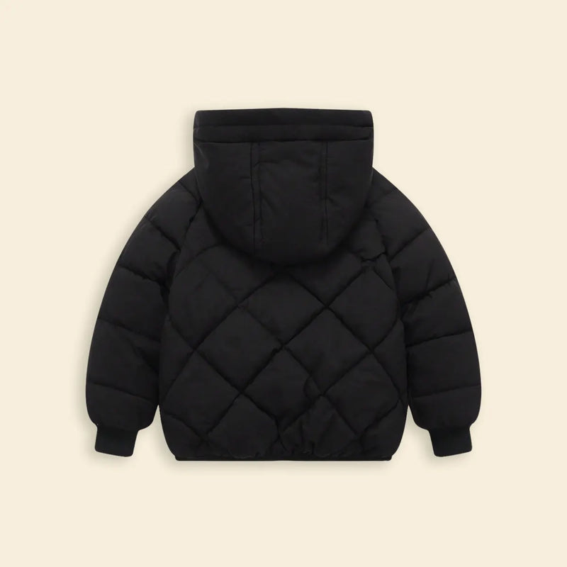 Boys Black Hooded Zip-up Puffer Jacket With Long Sleeves Coats & Jackets