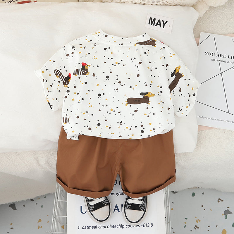 Boys Off White Puppy Printed Short Sleeves T-Shirt With Shorts Set 2 pc. Sets