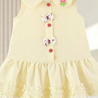 Girls Lime Yellow Peter Pan Collar Drop-Waist Dress With Bow Details Casual Dresses