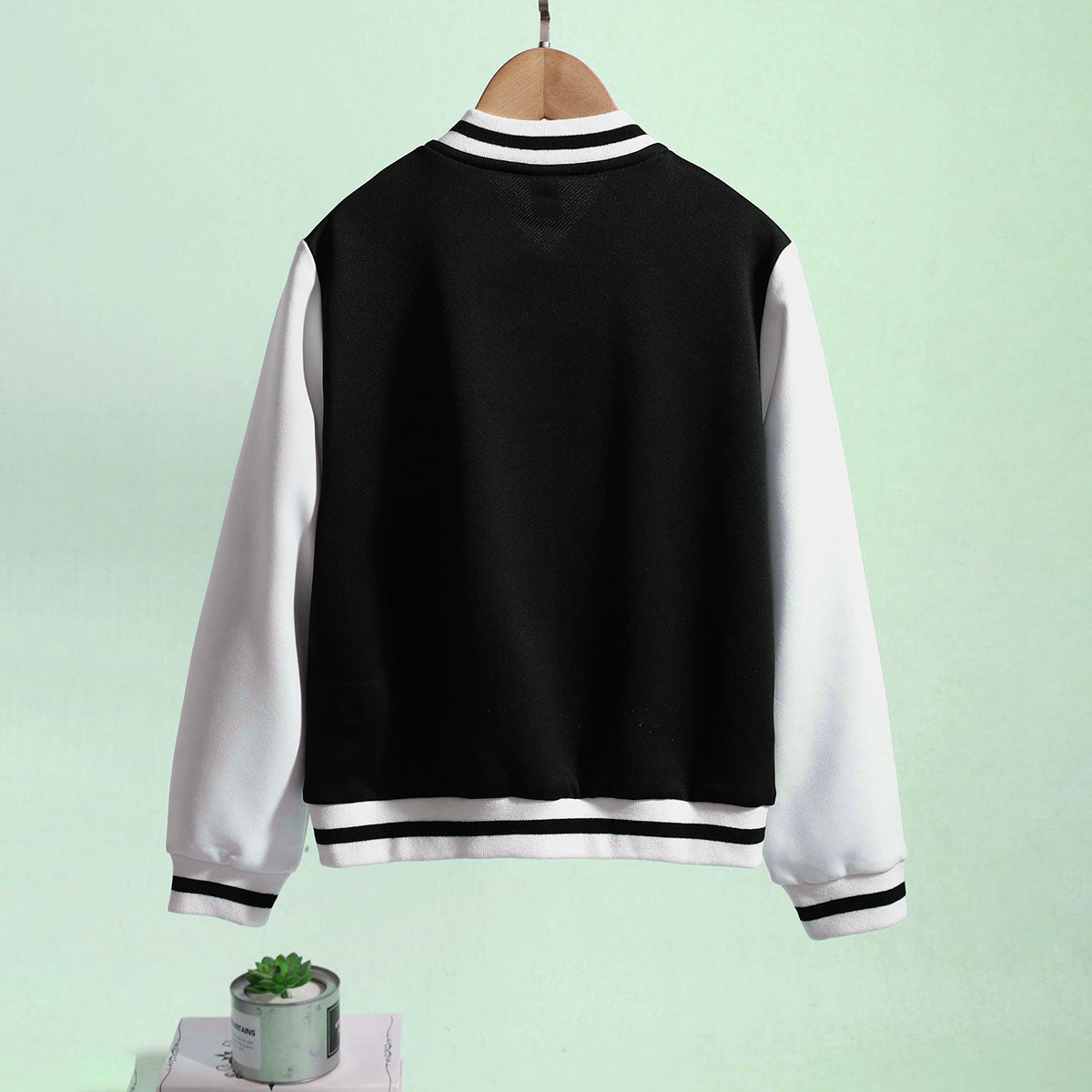 Girls Black Solid S Applique varsity Jacket Coats & Jackets