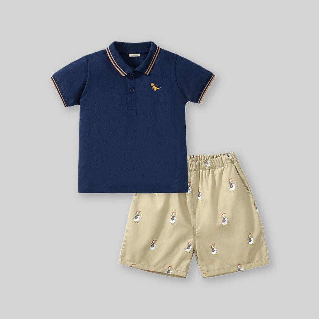 Boys Polo T-Shirt With Printed Shorts Set