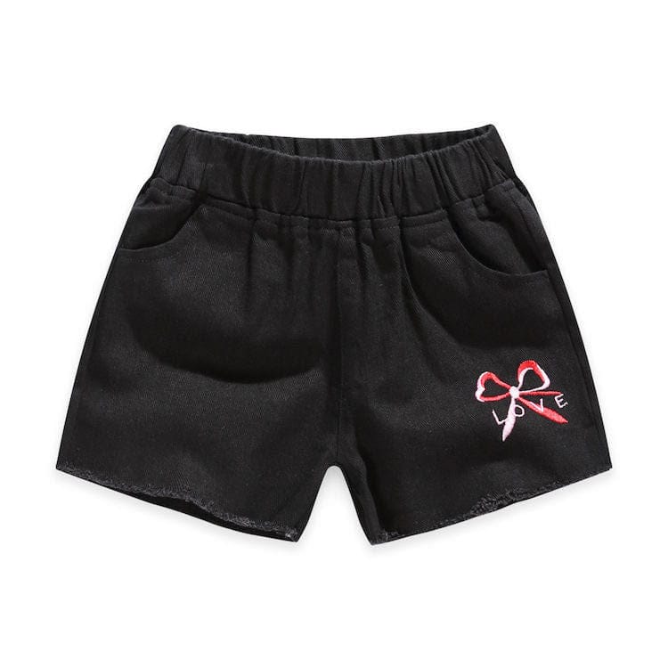 Girls Black Hot Shorts with Raw Hem and Bow Motifs Shorts Style 8 2-3 Y 