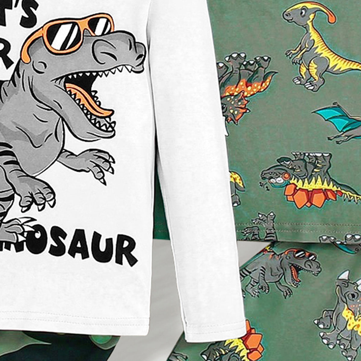 Boys Green Dinosaur Graphic T-shirt With Pajamas Set ( Pack of 2 ) Sets