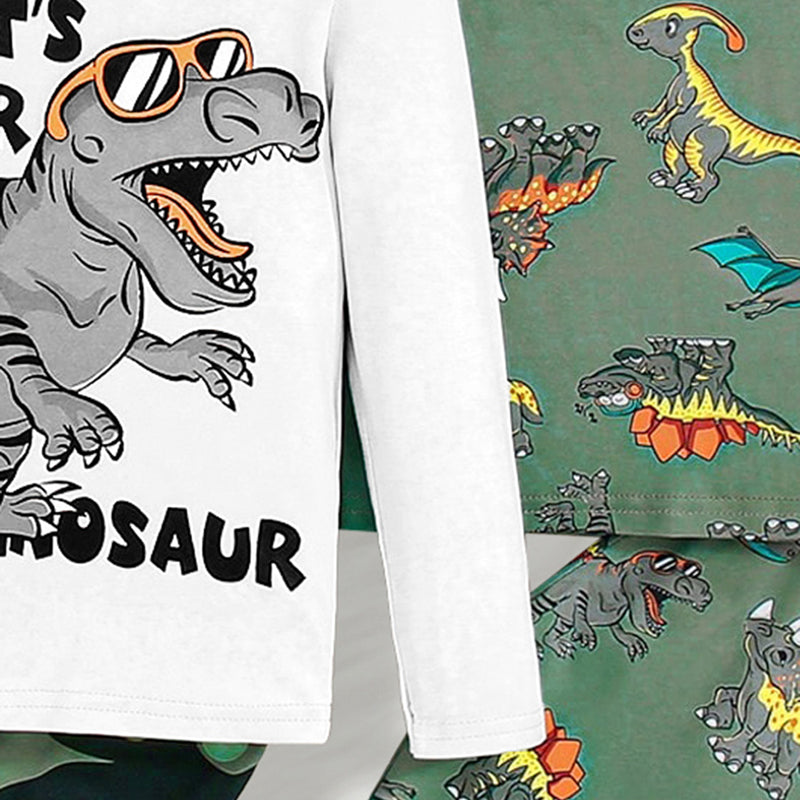 Boys Green Dinosaur Graphic T-shirt With Pajamas Set ( Pack of 2 ) Sets