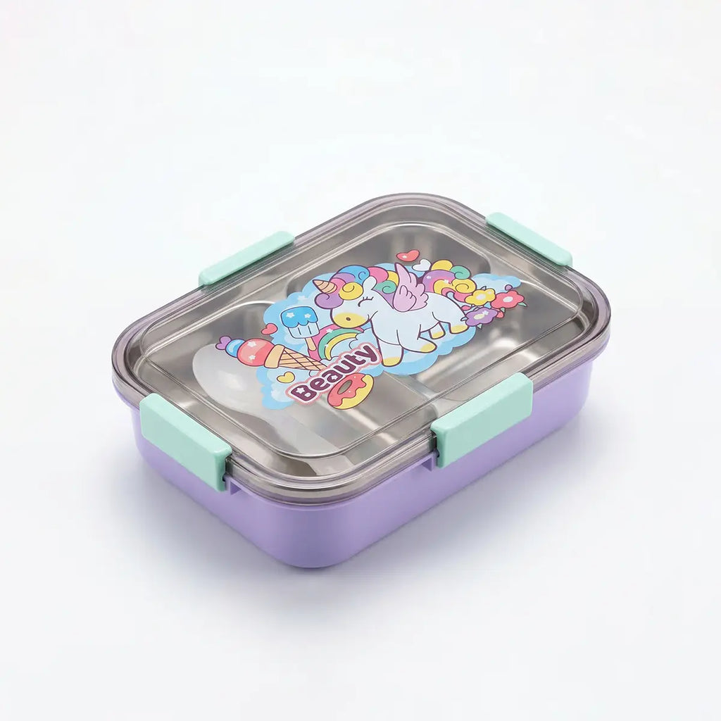 Kids Purple 3-Compartment Stainless Steel Lunch Box Trending Accessories Purple Onesize