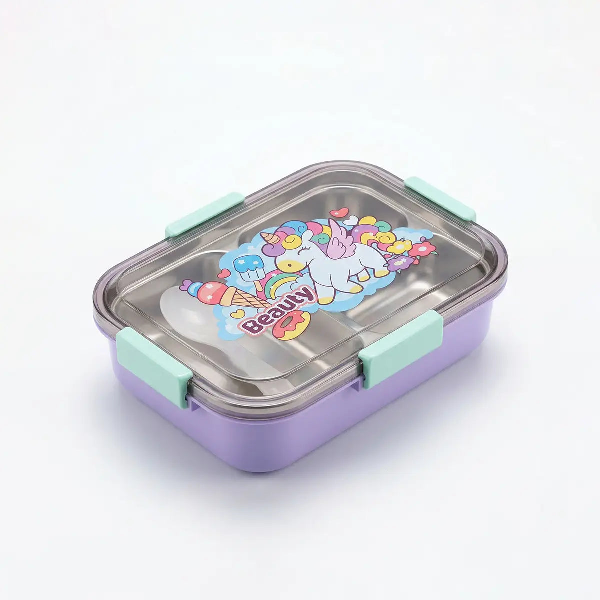 Kids Purple 3-Compartment Stainless Steel Lunch Box Trending Accessories Purple Onesize