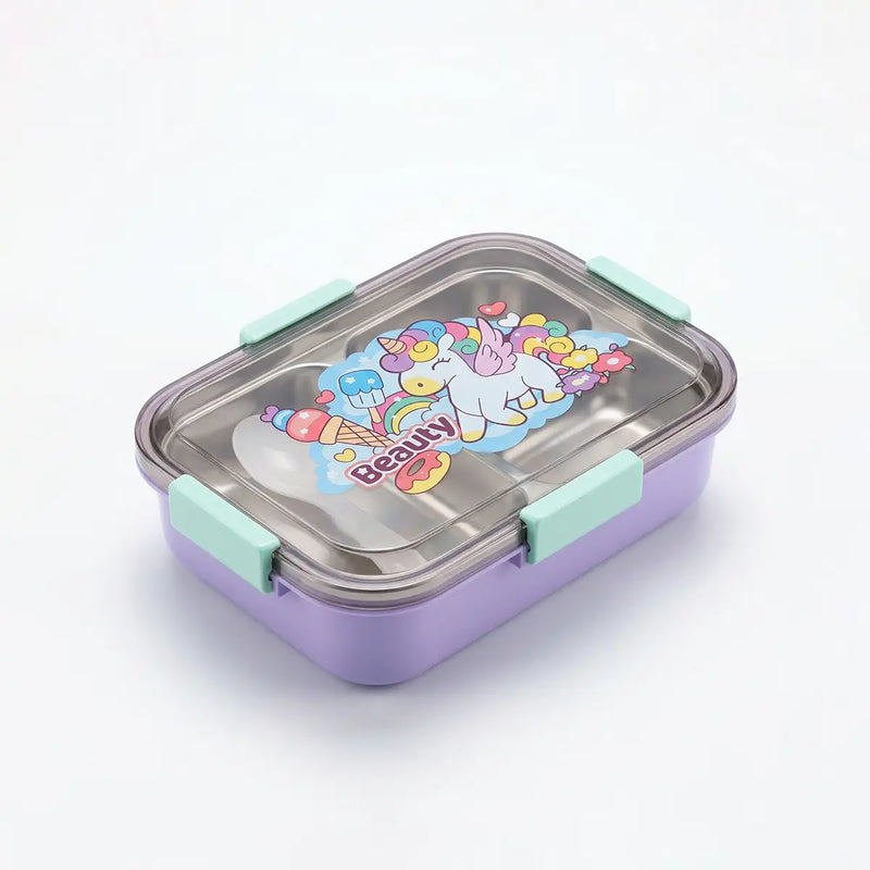 Kids Purple 3-Compartment Stainless Steel Lunch Box Trending Accessories Purple Onesize