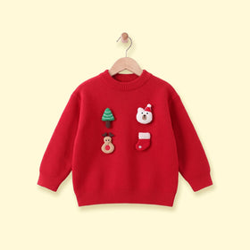 Girls Red Jacquard Long Sleeve Sweater Sweaters & Cardigans Red 1-2 Y