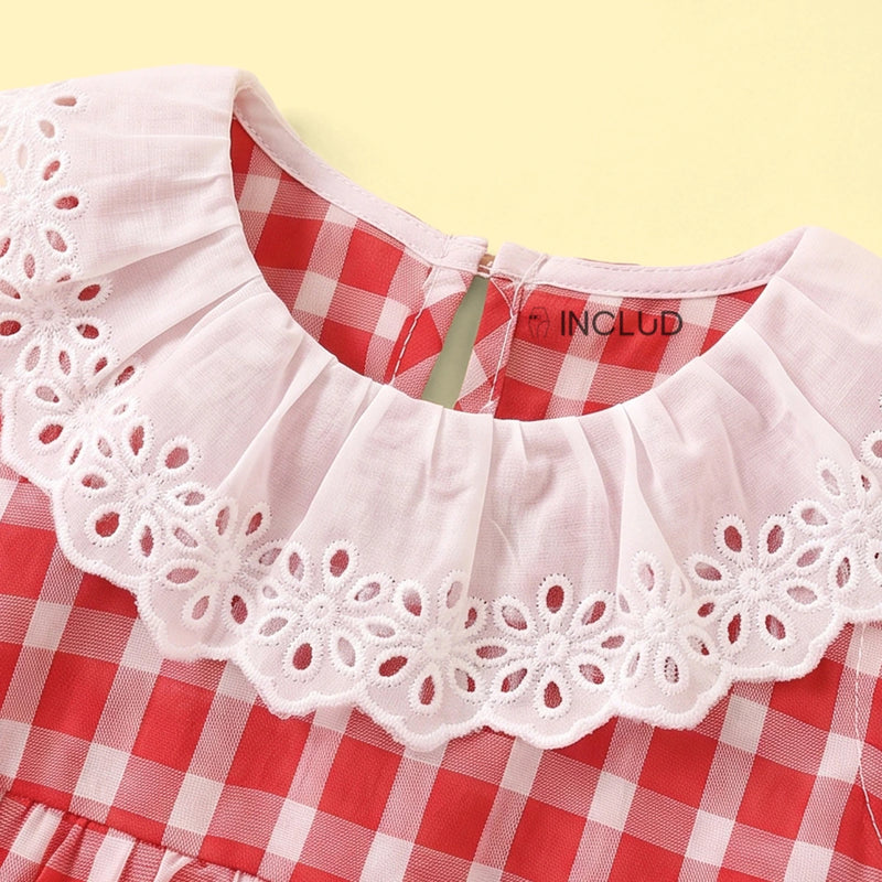 Girls Red Checked Sleeveless Top With Pants Sets 2 pc. Sets