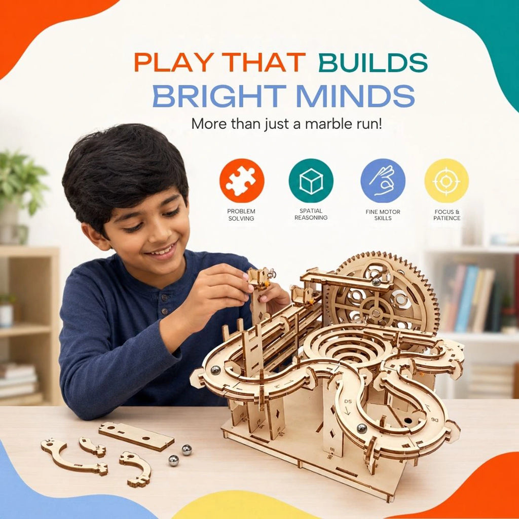 3D Wooden Marble Run - Laser-Cut Mechanical Model Kit with Steel Marbles Trending Accessories