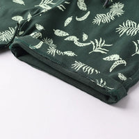 Boys Green Typographic Printed Short Sleeves T-Shirt With Pinted Drawstring Shorts Sets Sets