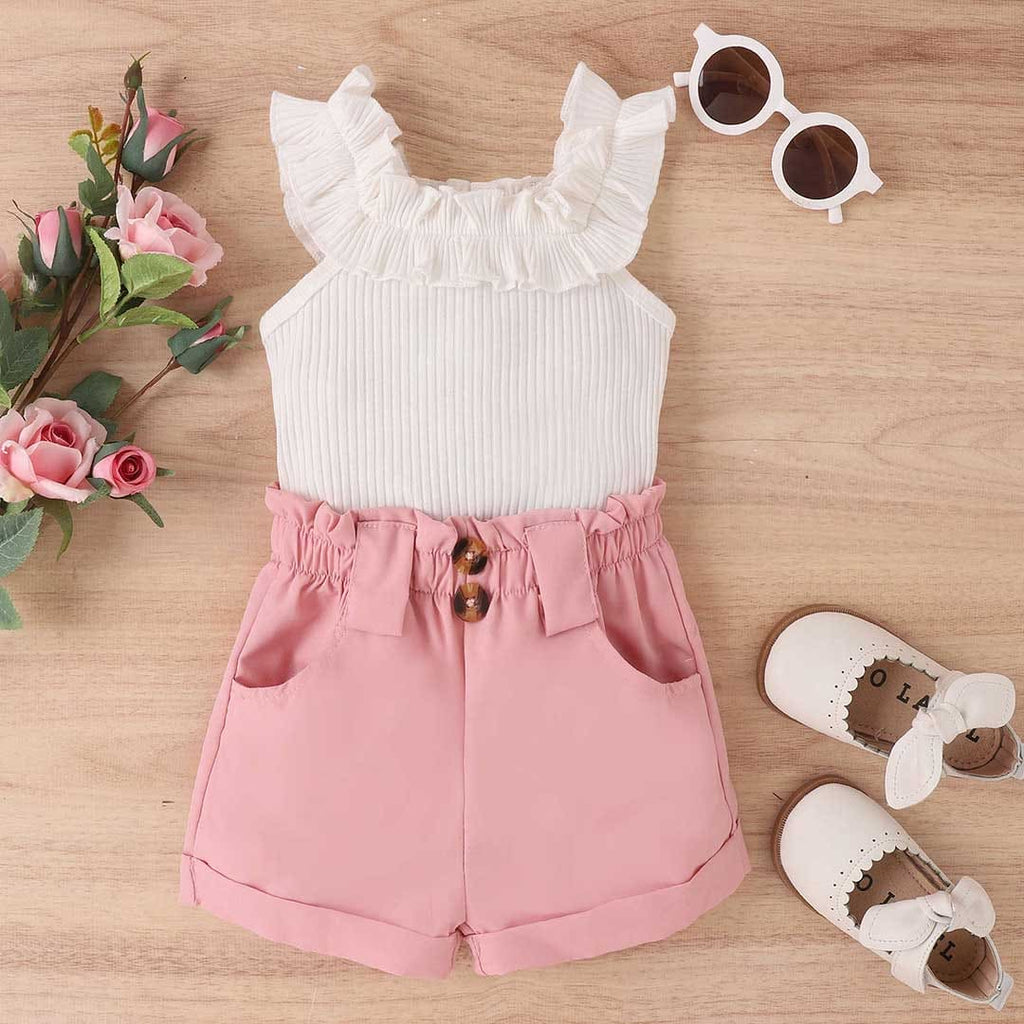 Girls Square Neck Sleeveless Top With Shorts Set
