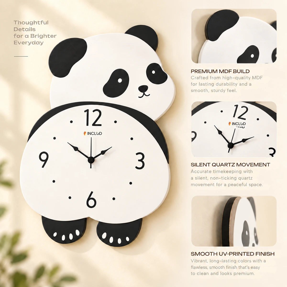 Panda Pendulum Wall Clock for Kids Room - Black & White Trending Accessories