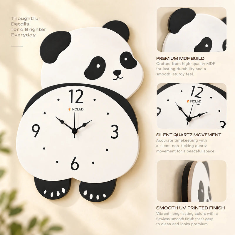 Panda Pendulum Wall Clock for Kids Room - Black & White Trending Accessories