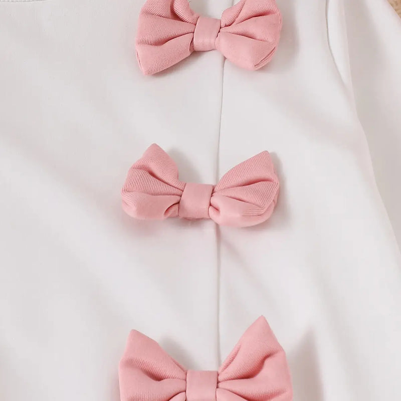 Girls White Bow Details Sweatshirt With Wide Leg Pant Sets Sets