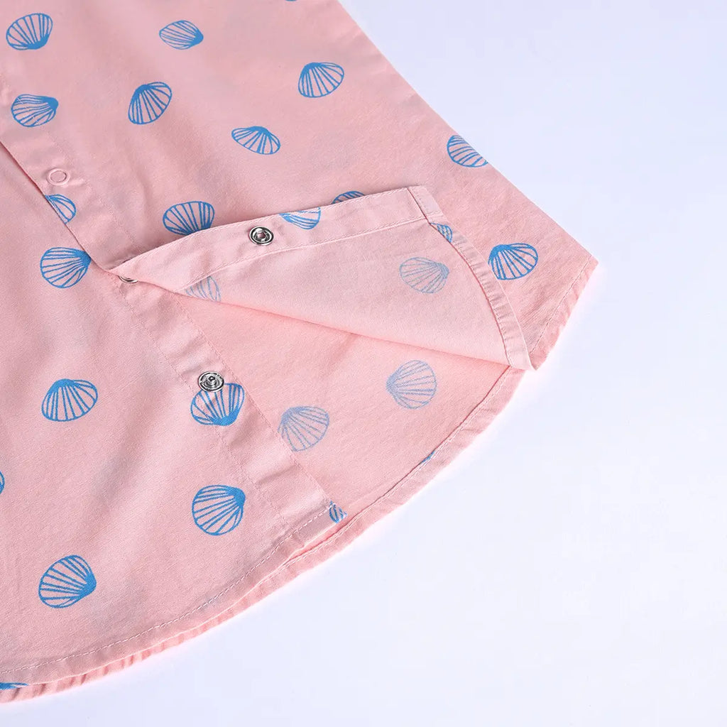 Boys Pink Seashell Printed Short Sleeve Shirt With Printed Elasticated Shorts Sets Sets